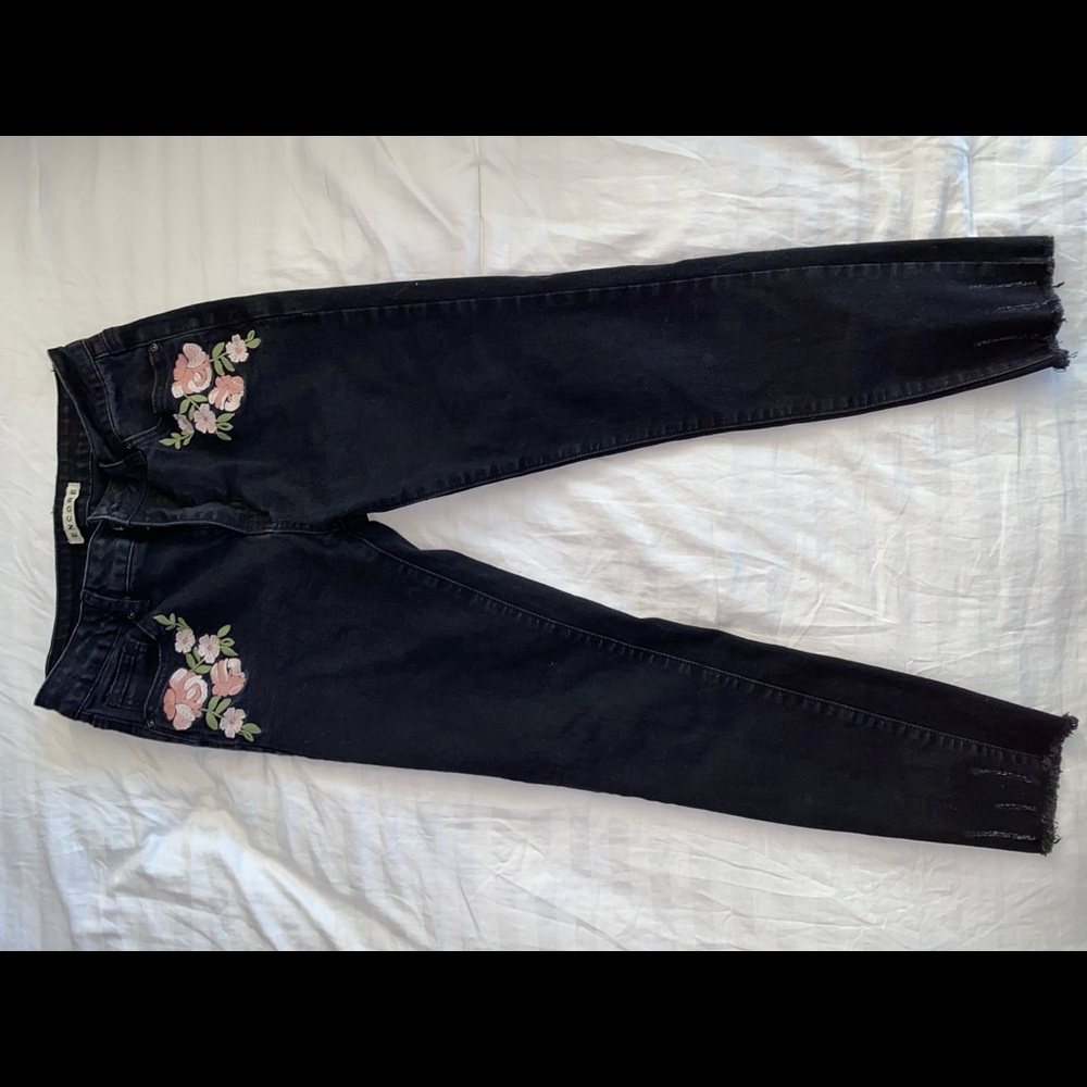 Black mid rise jeans floral